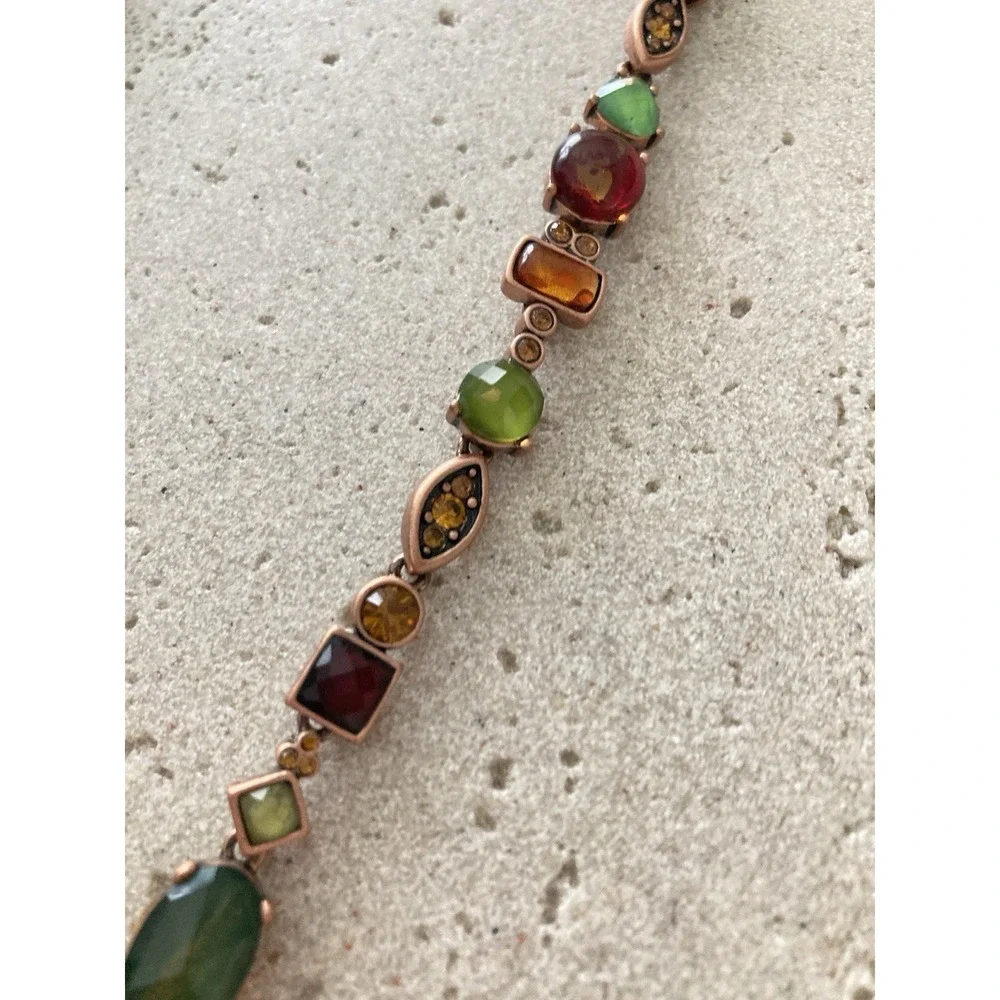 Multicolor Glass Stone Link Bracelet Copper Tone Toggle Clasp Artisan Colorful - Picture 5 of 6